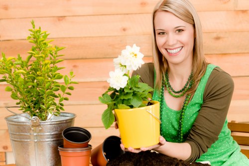 Trained gardeners using proper safety practices on a Keston property